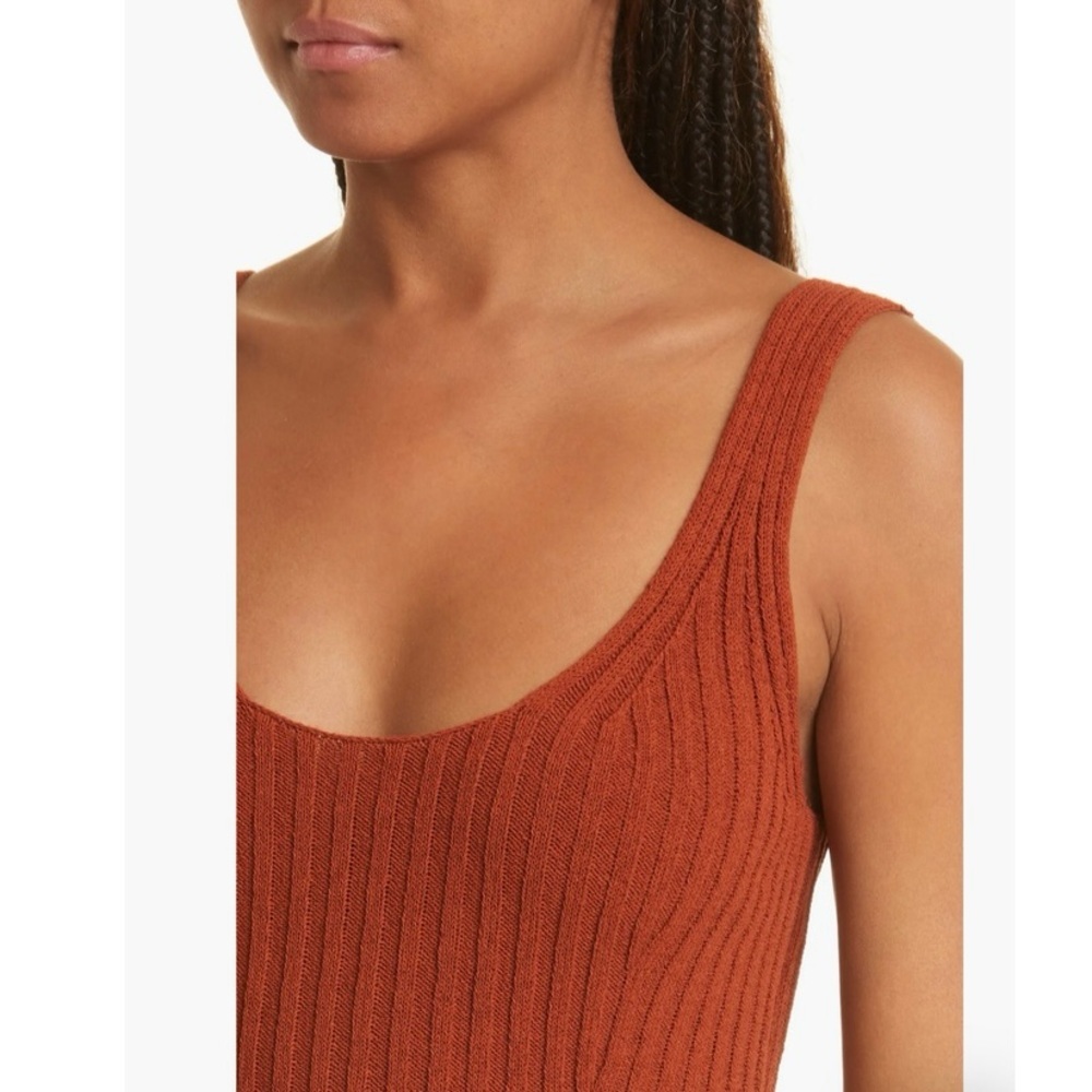 Vince Ribbed Tank Top Organic Cotton Scoop Neck Rust Minimalist - Picture 11 of 17